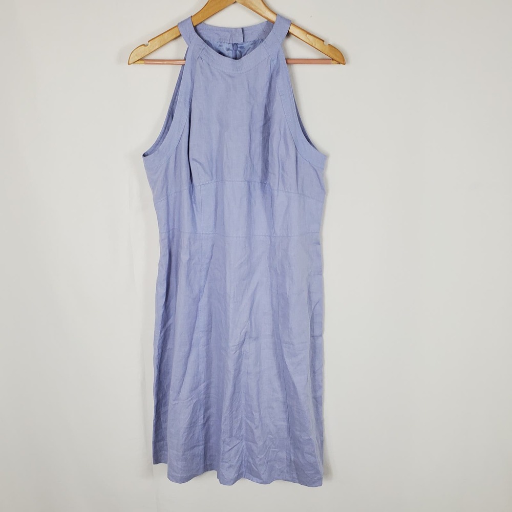 Ann Taylor LOFT Light Blue Linen Halter Neckline Dress Womens Size 16P EUC
